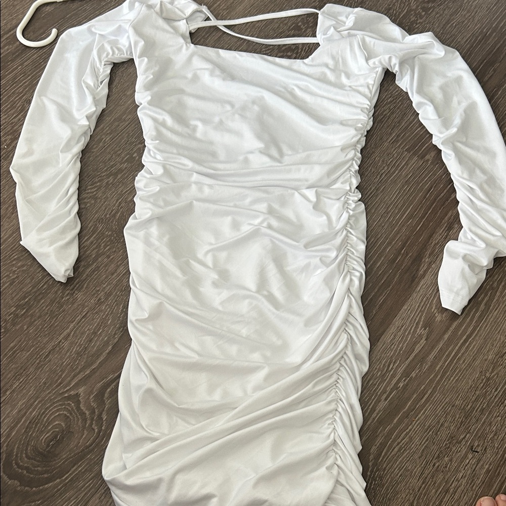 Elegant White Ruched Dress